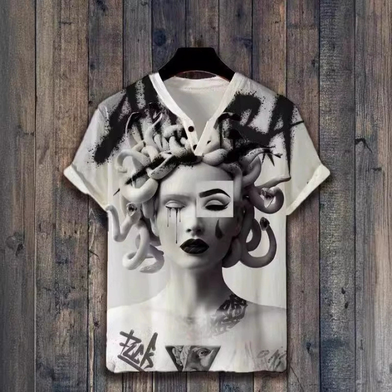 Amazon трансграничный новый 3D цифровой термоперевод животных пейзаж 3 пряжки воротник с короткими рукавами бамбуковая конопля рубашка