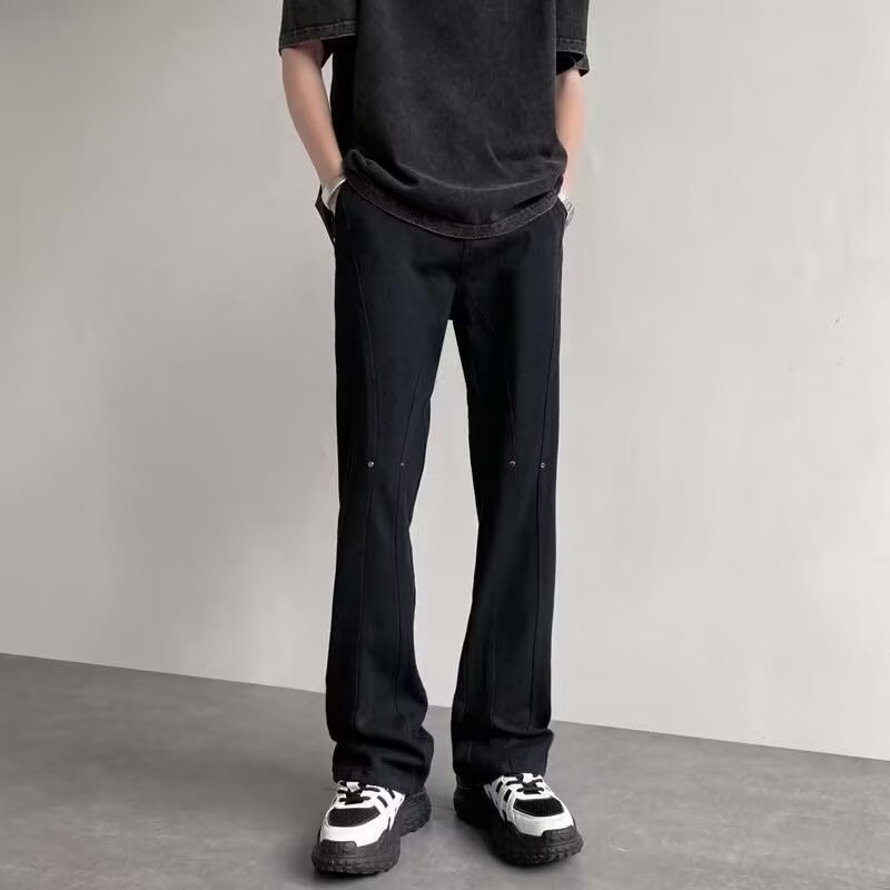 Pantalones vaqueros con botones viejos lavados de la calle americana Pantalones largos de estilo vibe rectos sueltos de primavera y otoño para hombres