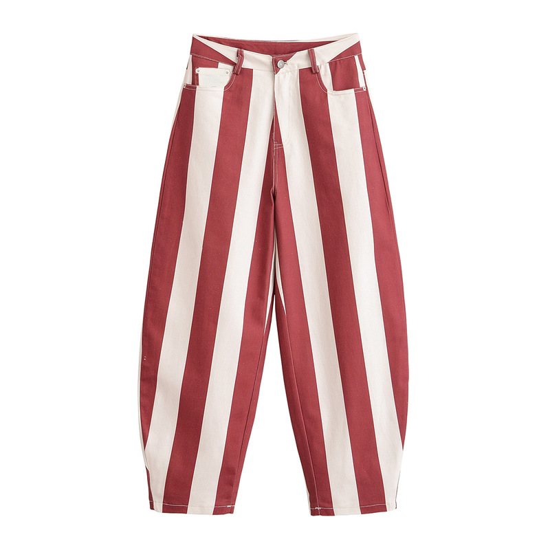 PB&ZAPB&ZA cross-border foreign trade women's clothing, stylish slimming striped high-waisted barrel-shaped cropped jeans 6840291