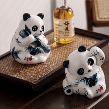 陶瓷摆件熊猫吉祥双宝客厅卧室儿童房玄关装饰品摆件手绘创意礼品