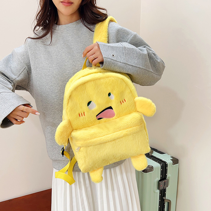 Spring 2025 New Cartoon Little Fat Dragon Abstract Bag Funny Large Capacity Plush Backpack Student Schoolbag for Women