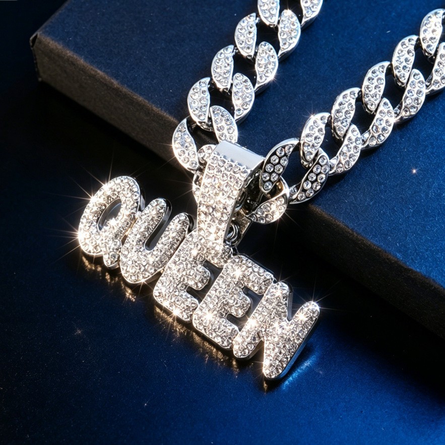 Lengua letra de diamante KING colgante collar cubano collar de estilo de moda personalidad collar redondo accesorios de hombre al por mayor