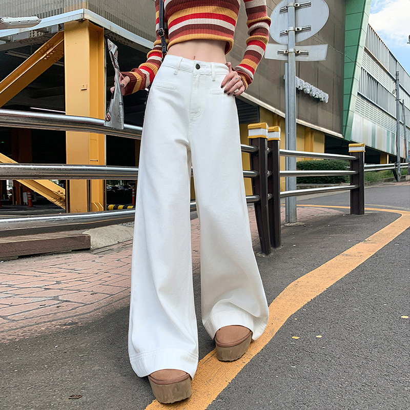 White High Waist Straight Jeans Women's 2024 Autumn and Winter New Loose All-match Slim-fit Wide Leg Pants White High Waist Straight Jeans Women's 2024 Autumn and Winter New Loose All-match Slim-fit Wide Leg Pants