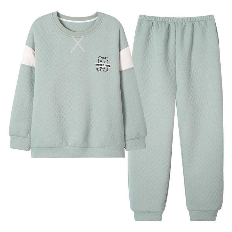 Pijamas de algodón de aire para hombres otoño y invierno engrosados manga larga primavera y otoño intercalado coreano nuevo conjunto de ropa de hogar caliente