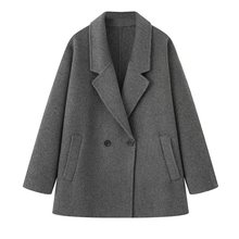 现货2025冬季新款宽松高级感中长款西装领毛呢大衣外套 4GA272101