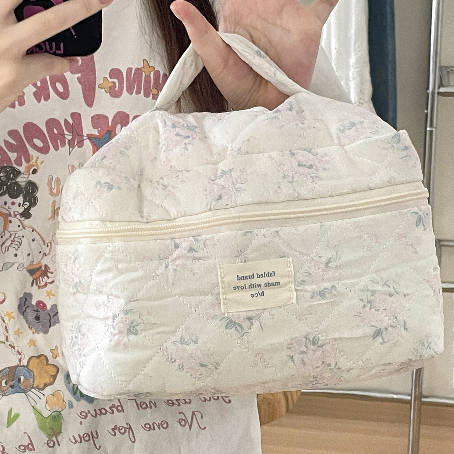 Bolsa de cosméticos floral marino de gran capacidad de algodón portátil lindo acolchado bolsa de almacenamiento de cosméticos bolsa de lavado suave