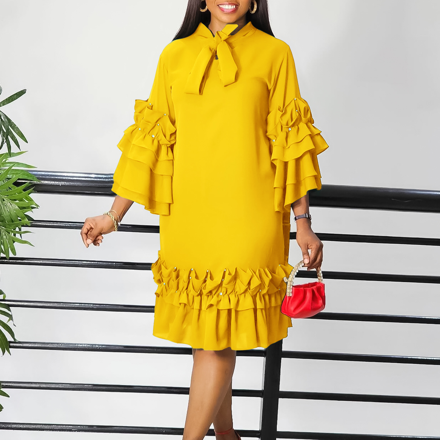 Women's Elegant Loose Fit Ruffle Dress