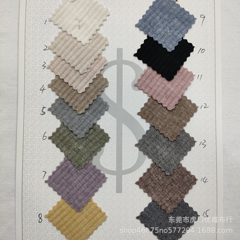 时尚坑条磨毛绒针织面料 300g加厚保暖加绒打底罗纹布 单面坑条绒