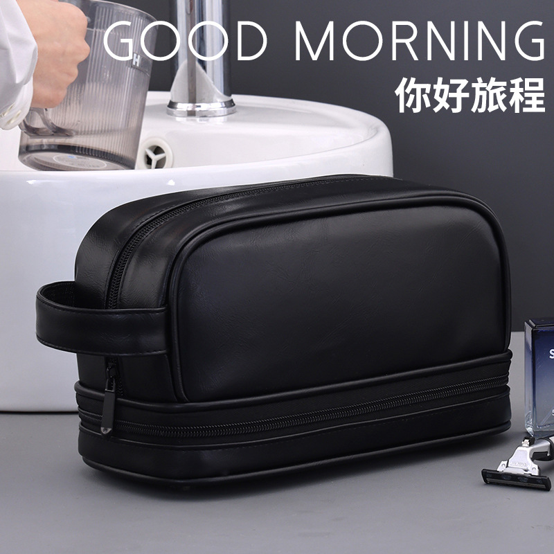 Nuevos productos transfronterizos pu doble bolsa de lavado para hombres viajes de negocios artículos de viaje paquete de lavado bolsa de almacenamiento de cosméticos