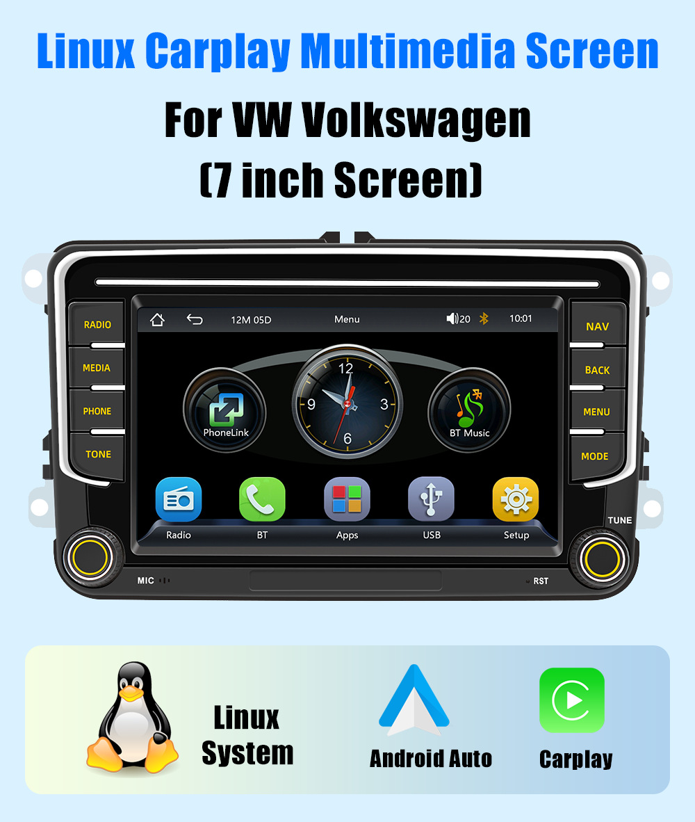Volkswagen 7inch Linux Car System Wireless Carplay/Android Auto In-Car Navigation All-In-One Device