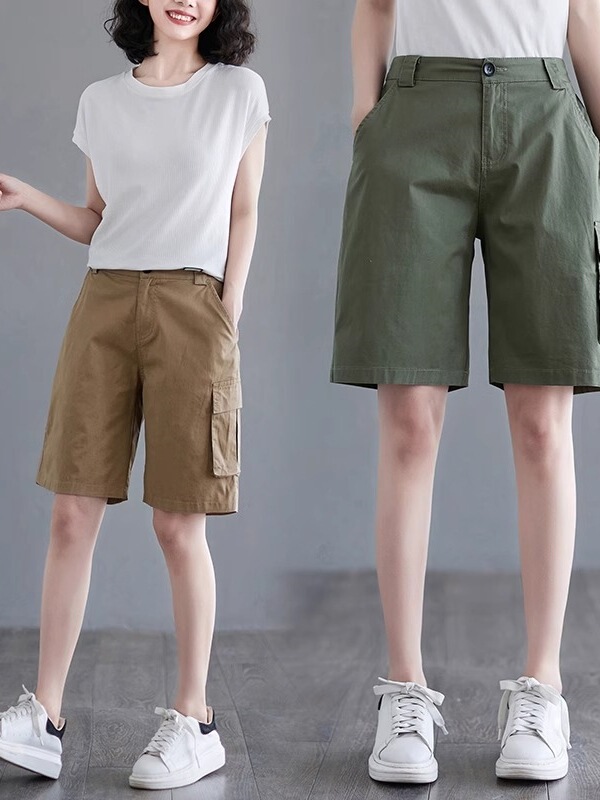 2025 Summer New Large Size Twill Casual Shorts for Women, Loose and Versatile, Slim Straight Workwear Five-Point Pants 2025 Summer New Large Size Twill Casual Shorts for Women, Loose and Versatile, Slim Straight Workwear Five-Point Pants