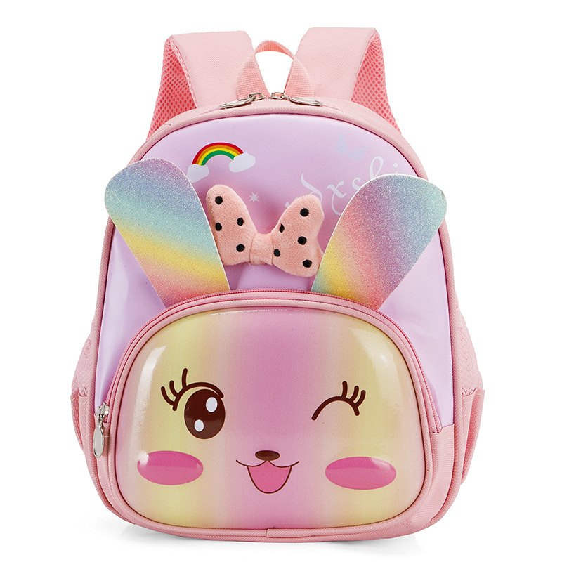 Kindergarten School Bag Women's 2024 New Cartoon Cute Children's Ridge Protecting Printed Purple Rabbit School Bag Men's Children's Backpack
