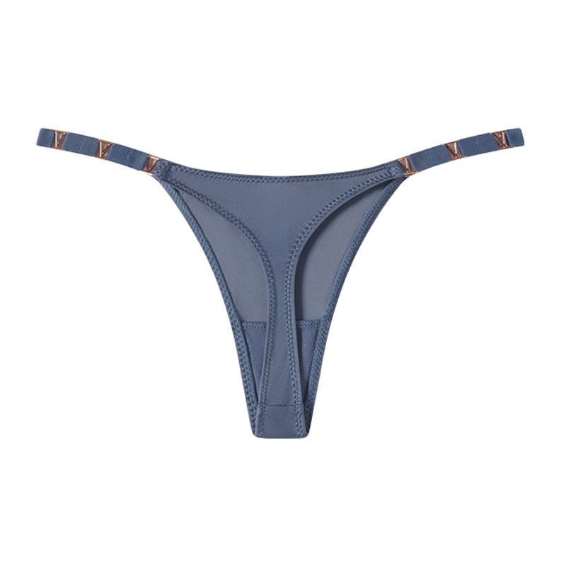 European and American Sexy High-Cut Low-Waist Thong Butt-Lifting Ice Silk Breathable Metal V-Buckle Sports Pure Desire Bikini T-Pants