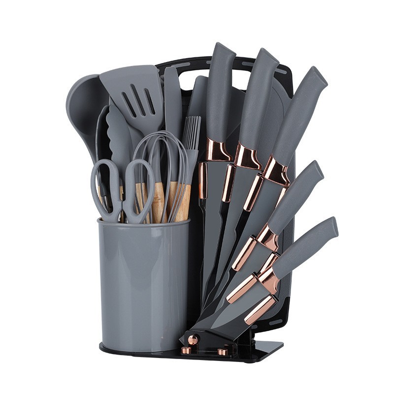 Stainless steel kitchen knife set, 19-piece, with acrylic block