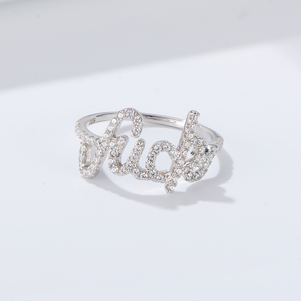 Rings Classification 1 Piece Quantity 925 Sterling Silver Zircon Letter Rings