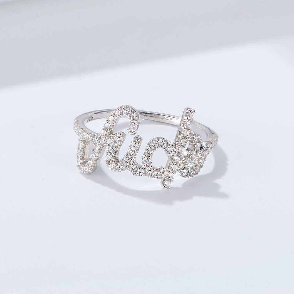 Wholesale Elegant Lady Simple Style Letter Sterling Silver Zircon Rings display picture 3