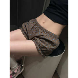 日系复古撞色波点花边睡裤女款夏季百搭显瘦短裤休闲家居裤可外穿