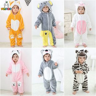 Michley Cross-Border Infant and Toddler Clothes Infant Flannel Crawling Clothes Kidsren's Cartoon Animal One-Piece Thickeneded