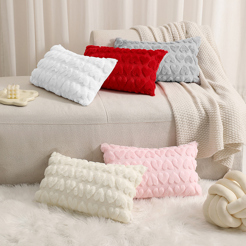 New Snow Fleece Embroidered 3D Heart Pillow Shaggy Throw Pillow Cover for Valentine's Day Living Room Sofa Bedroom Throw Pillow Cover