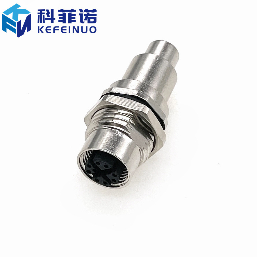 M12-X编码8芯前锁母座铆压式安装 以太网防水连接器工业级插头