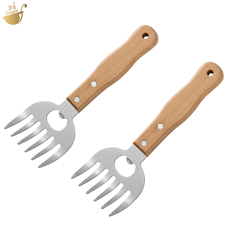Stainless Steel Bear Claw Meat Shredder Household Wooden Handle Meat Loosener Meat Divider Kitchen Hand-Shredded Chicken Shredding Tool Wholesale