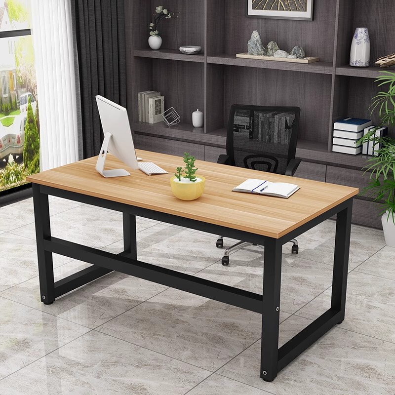 Simple Computer Desk, Steel-Wood Desk, Stylish and Minimalist Double-Person Office Desk, Desktop Home Writing Desk, Small Apartment Table
