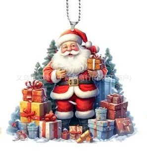 Navidad Santa Claus colgante transfronterizo nuevo acrílico plano colgante espejo retrovisor colgante joyas de fiesta