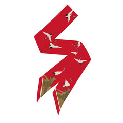 國風小絲巾斜角小領巾韓國東大門仙鶴圖綁包絲巾時尚飄帶批發直播