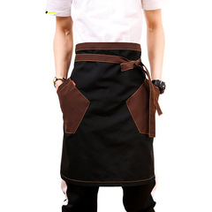 Cotton half apron with cooking printed logo for men's workwear, waiter half-body apron for restaurant servers, women's apron waistband