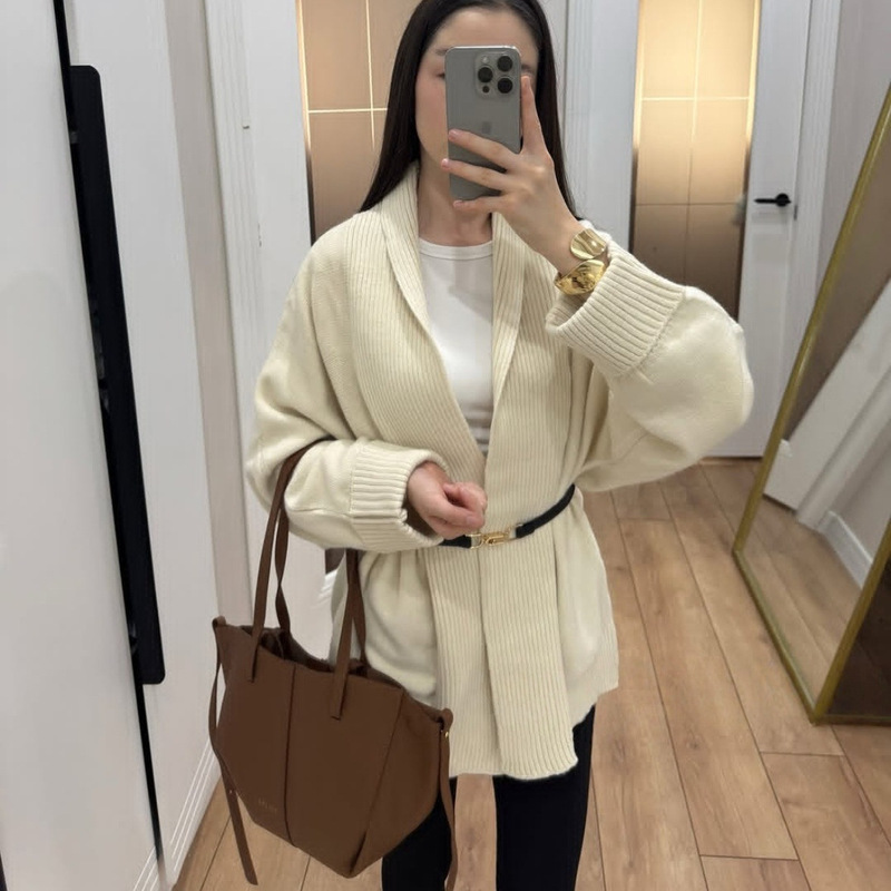 2025 Autumn European and American Style Cross-Border Cardigan for Women, Loose Knit Lazy Style Sweater Coat, Exclusively for Russia