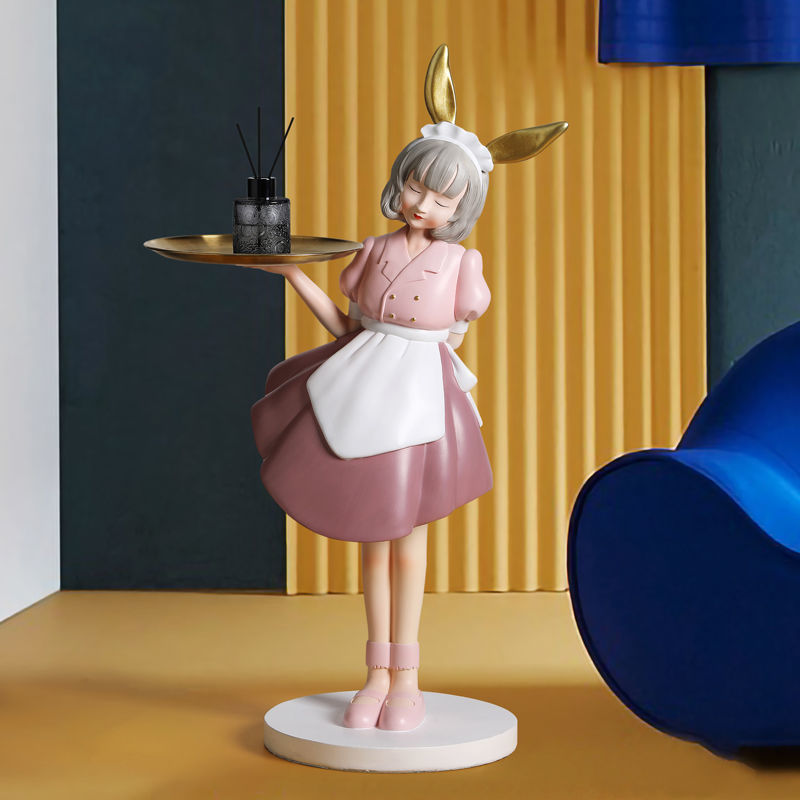 Creative Light Luxury Girl Floor Large Ornaments Living Room Sofa TV Cabinet Side Entrance Tray Home Soft Decorations