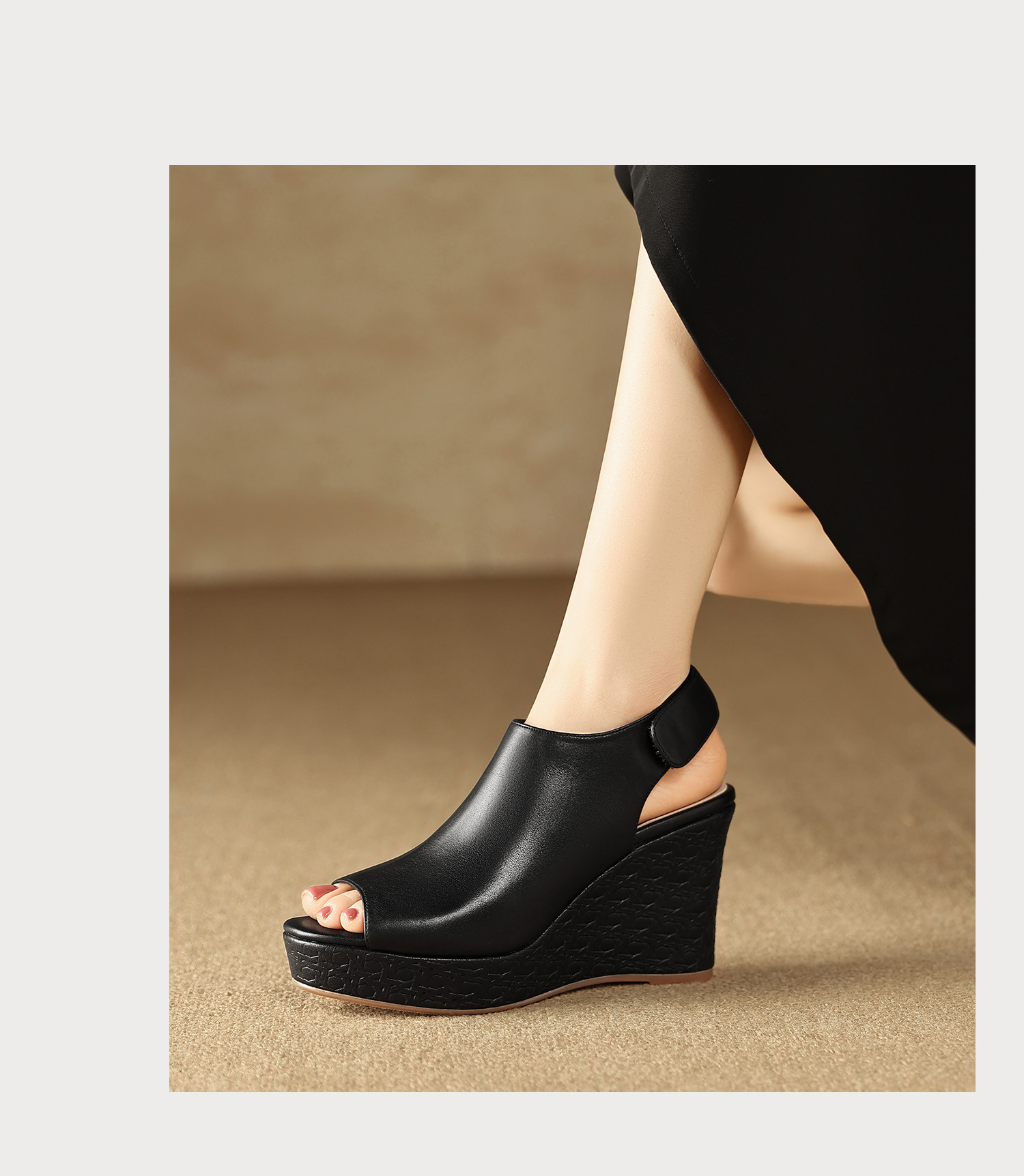 Sandal cao gót nữ quai ngang mũi hở đế xuồng gót 9 cm — màu đen, màu trắng ngà chi tiết 17