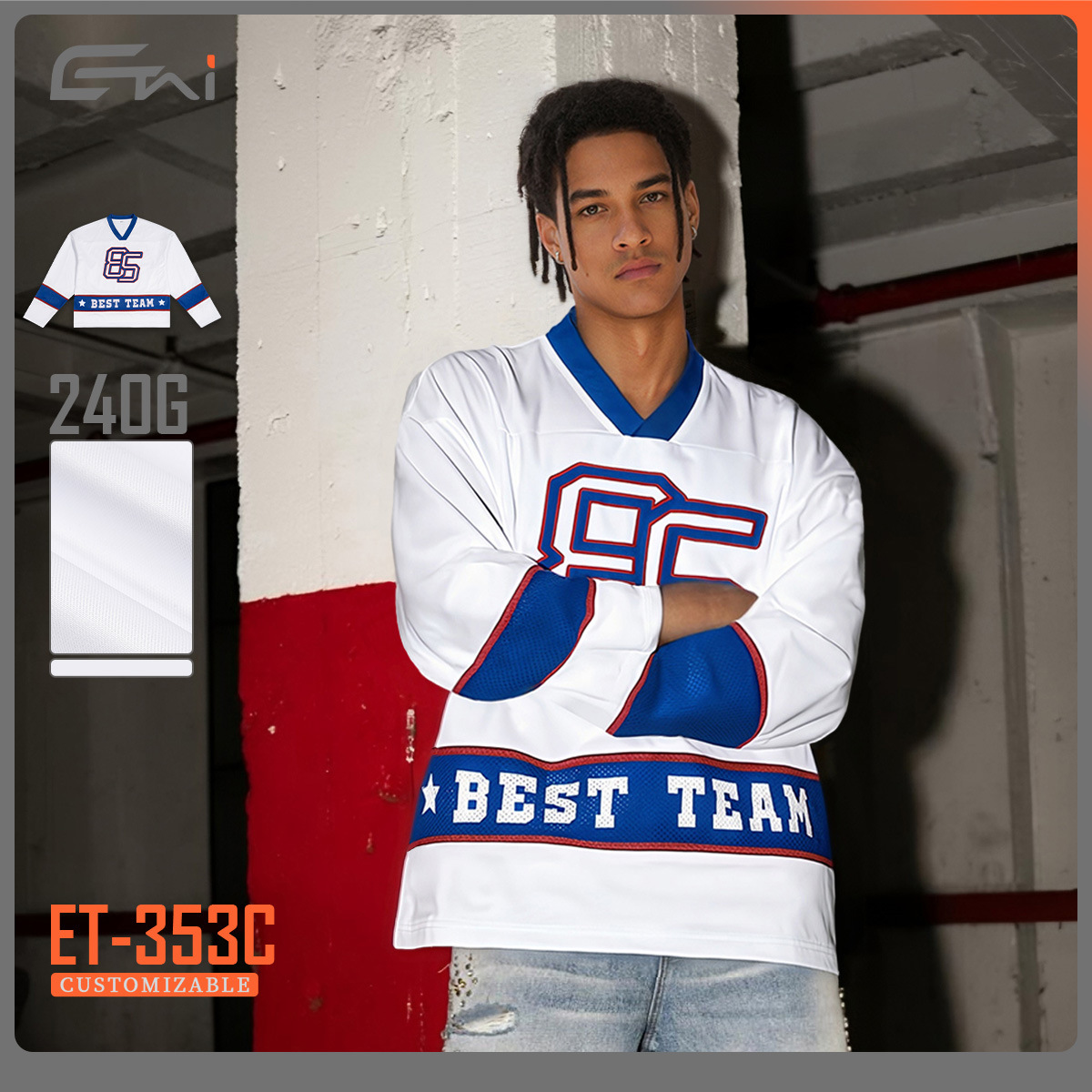 ETAI Hombre| Camiseta de hockey cuadrada de alta calidad, camiseta de manga larga, camiseta de moda de cuello en V, camiseta de hombre