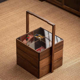 干果盒果盘客厅简约干果盒糖果零食坚果点心盒式仿古手提篮嫁妆盒