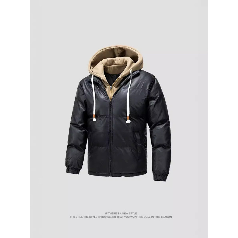 2024 nueva chaqueta acolchada de algodón para hombres, ropa acolchada de plumón gruesa para jóvenes de invierno, dos piezas falsas con capucha, algodón casual de moda