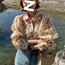碎花衬衫女士早春季2023年新款灯笼长袖衬衣复古洋气上衣