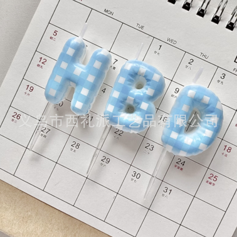 クロスボーダー Amazon 韓国 INS スタイル マカロン カラー プリント チェック柄 HBD レター バルーン 誕生日キャンドル|undefined