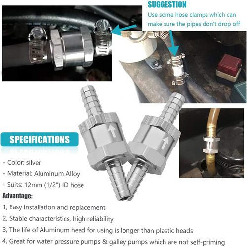 Car fuel one-way check valve 6/8/10/12mm aluminum alloy gasoline diesel one-way valve check valve