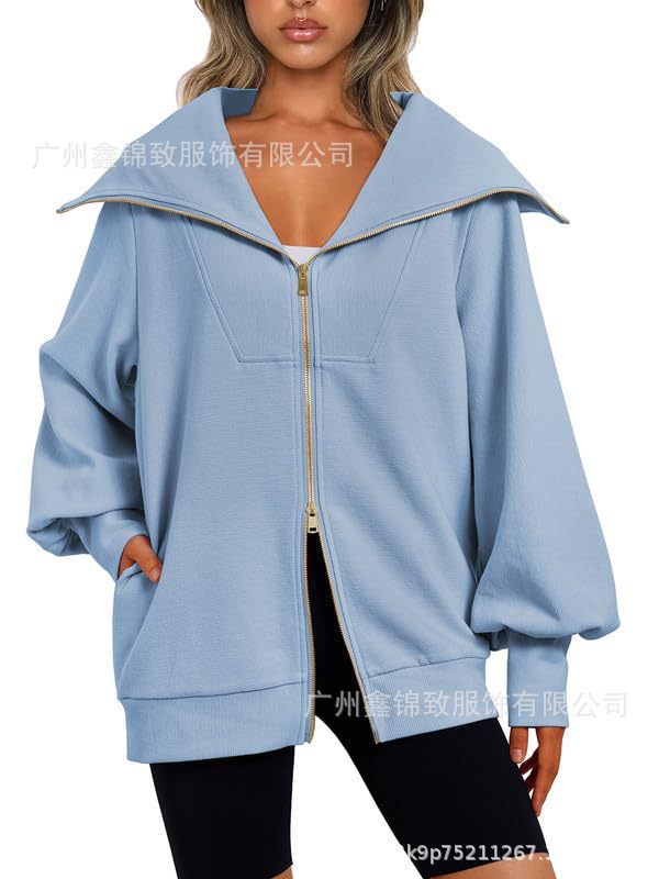 2023 Amazon mujeres de gran tamaño cremallera lindo sudadera chaqueta ropa 2023 otoño y el invierno la moda