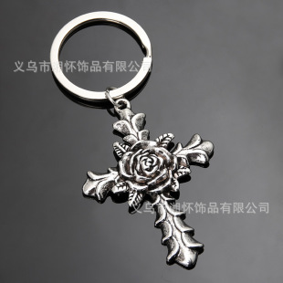 New metal creative Rose Cross key chain cross-border hot selling punk style bag car key chain gift
