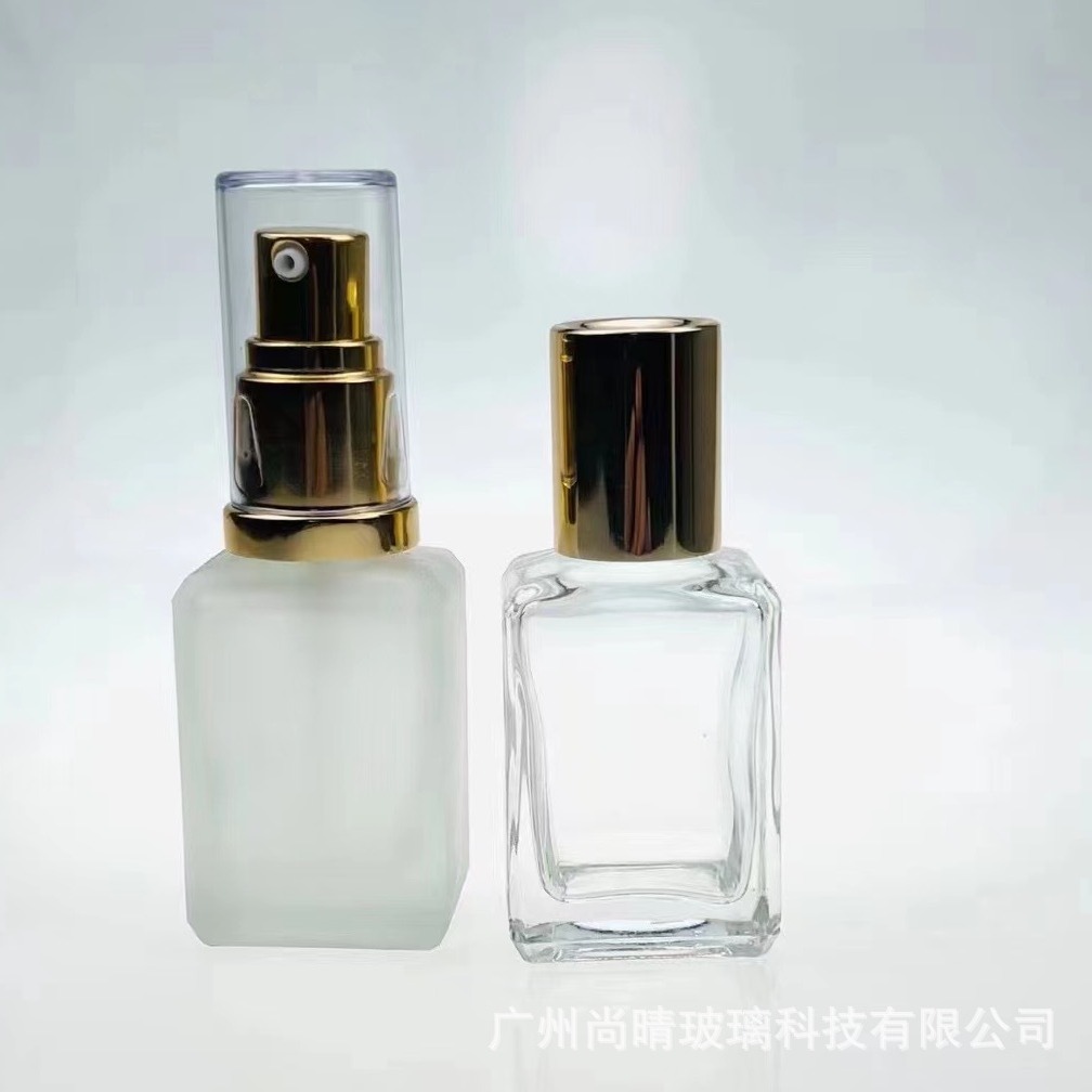 Esmerilado en stock 30ml botella de base líquida de vidrio esmerilado transparente crema de aislamiento BB crema cosmética embalaje sub-botella