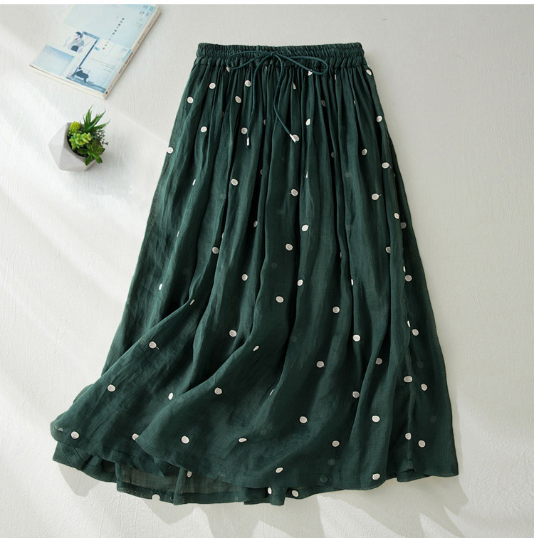 Chân váy xếp ly dáng chữ A cạp cao cotton hai lớp kiểu Nhật — Xanh lông mòng đen chi tiết 11