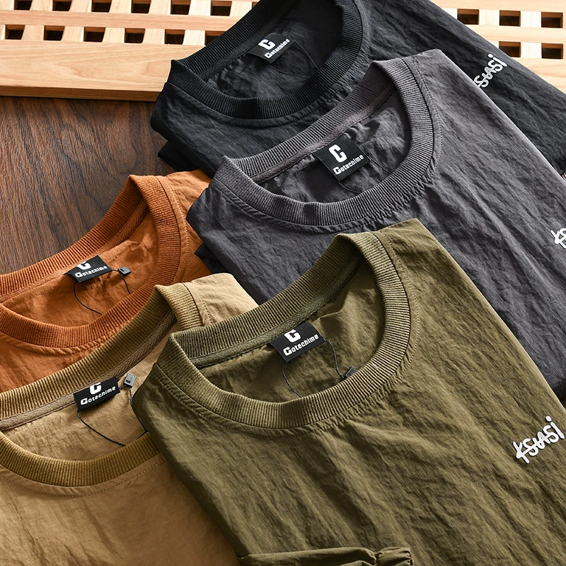 Японское ретро! Технология водонепроницаемой ткани! Внешняя торговля Мужская осень Новый свободный сплошной цвет вокруг шеи с длинным рукавом свитер