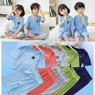 2021夏季童裝兒童莫代爾五分袖套裝男女童寶寶薄款中袖兩件套睡衣