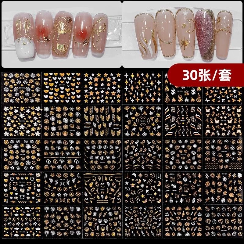 Трансграничный маникюр, золотые наклейки, лазерные, синие, серебряные, бронзовые, наклейки для ногтей, звезда и луна, цветы любви, популярный маникюр