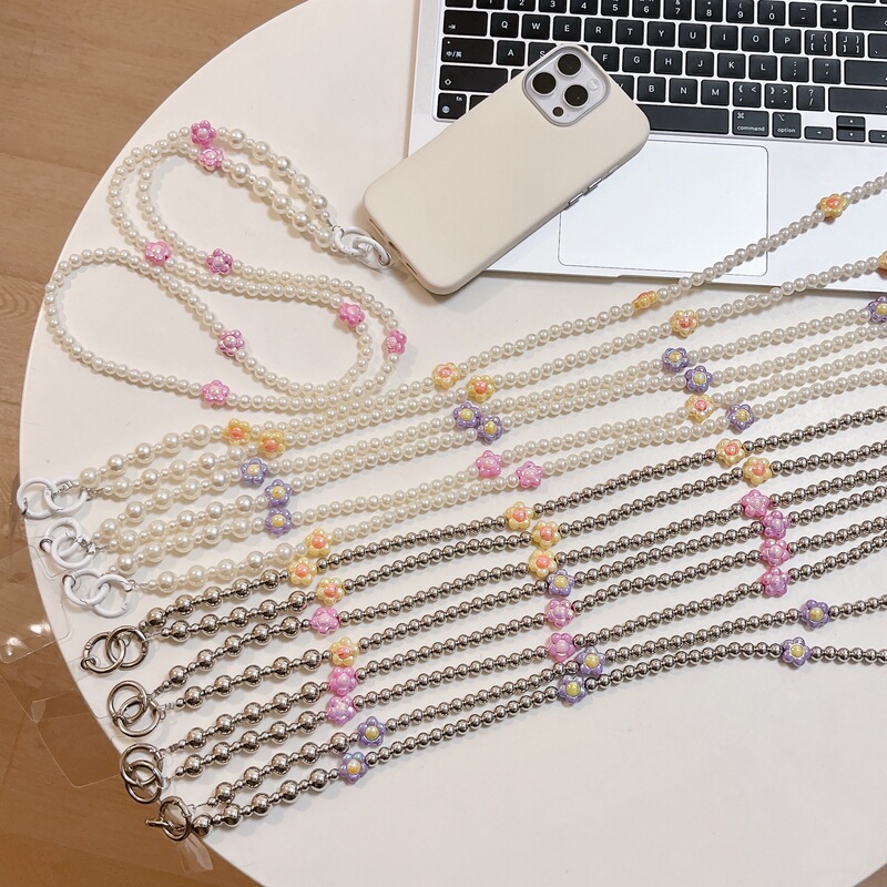 New mobile phone case bracelet slung chain high-end bow diy handmade bracelet pearl chain accessories wholesale