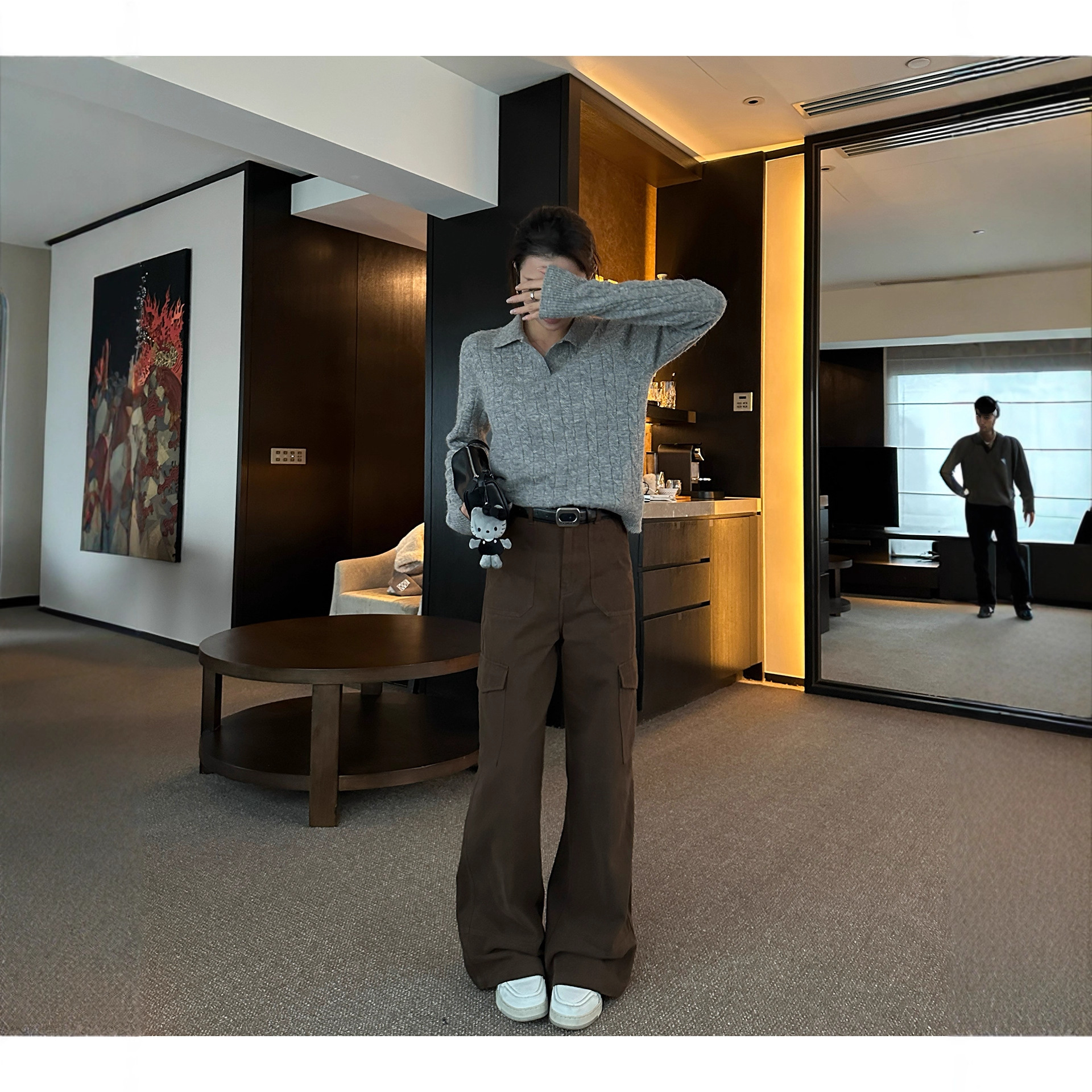 Baishiwang Meilade Series Cotton High-Waisted Casual Pants for Women, New Autumn and Winter Loose, Crisp, Versatile, Slightly Flared Cargo Pants