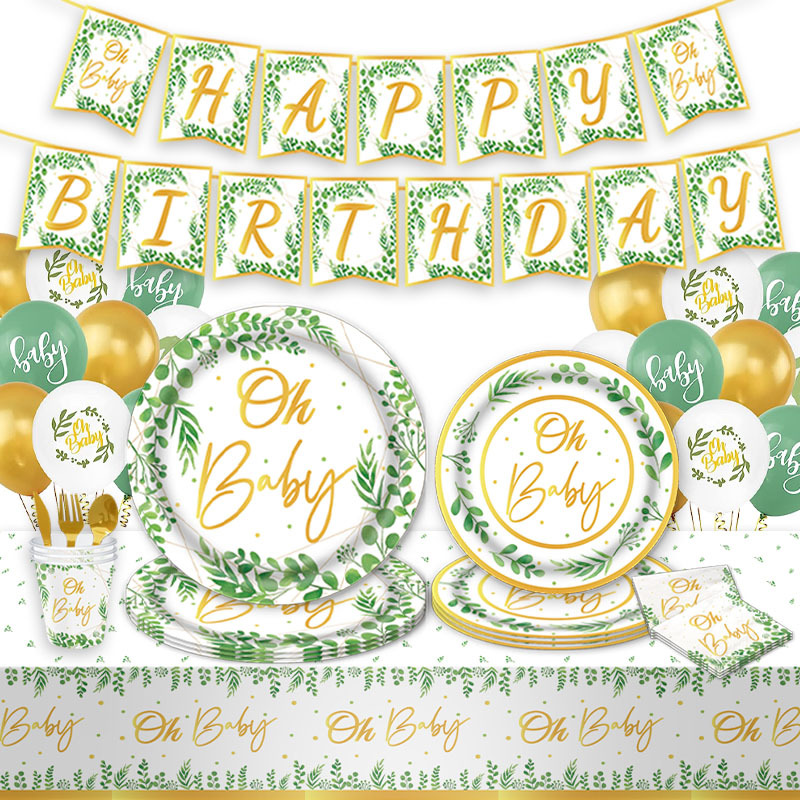 Nuevo transfronterizo Sage carta infantil fiesta de cumpleaños traje de vajilla plato de papel decorativo desechable taza de papel al por mayor