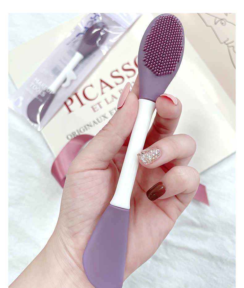 Portable purple double-head silicone mask brush, short-handled soft brush, application-based mask brush, facial cleansing brush undefined