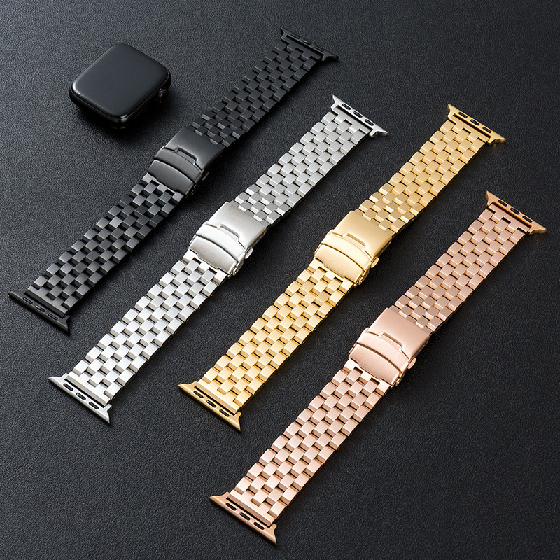 Suitable for Apple Watch1/8 Apple Samsung Huawei Gt Series Gt2/Gt3Pro Five-Bead Solid Steel Strap